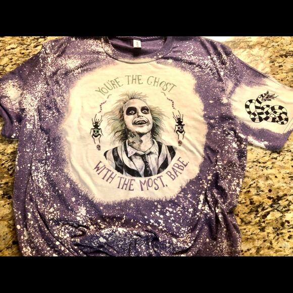 Beetlejuice Bleach Dye Handmade Graphic Tee - Picture 2 of 5